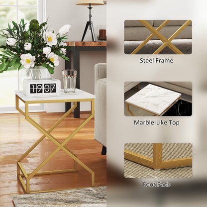 Revi Set Of 2 Marble Effect Nesting Side Tables Gold Metal Legs