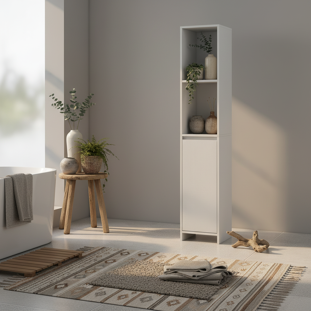 Suzise Slim Freestanding Bathroom Storage Cabinet With OFauxn Compartment For Small Spaces White