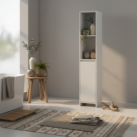 Suzise Slim Freestanding Bathroom Storage Cabinet With OFauxn Compartment For Small Spaces White