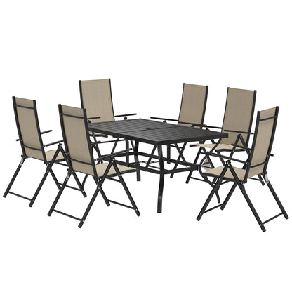 Dizze 6 Seater Cream Mesh and Black Steel Outdoor Dining Set with Parasol Hole