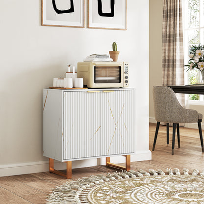 Redi Sora White And Gold Elegant Sideboard With Ribbed Finish