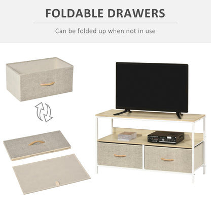 Rare Elha 98cm Wooden Natural TV Cabinet 2 Fabric Fold Down Storage Drawers