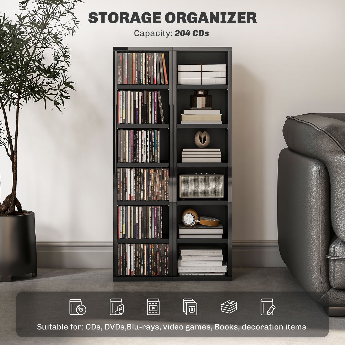 Kera Mimo High Gloss Black Set Of 2 CD Storage Units With 102 Disc Capacity