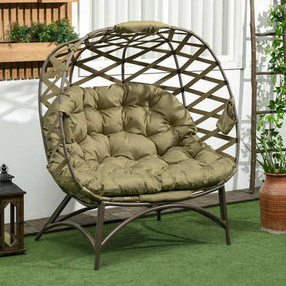Vere Woven Rattan Khaki 2 Seater Folding Egg Chair With Cushions And Cup Holders
