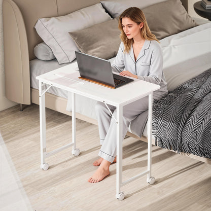 Veso 80cm Wooden White Folding Desk Lockable Wheels