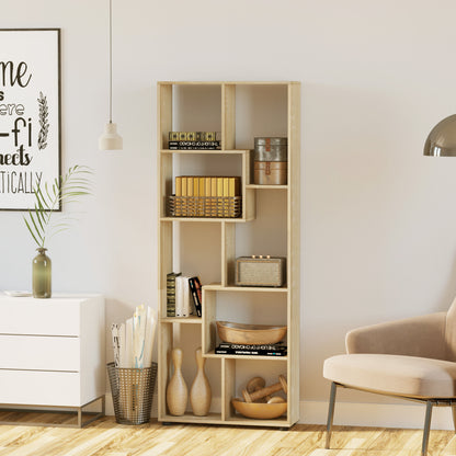Nevi Ludo Wood Natural Finish Tall 8 Cube Bookcase Room Divider With Freestanding Shelving 70 x 24 x 178 cm