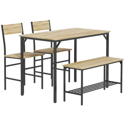 Kesudi Wooden Natural Square Dining Set Seating 4 With Bench