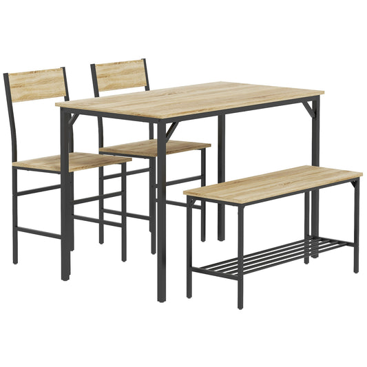 Kesudi Wooden Natural Square Dining Set Seating 4 With Bench
