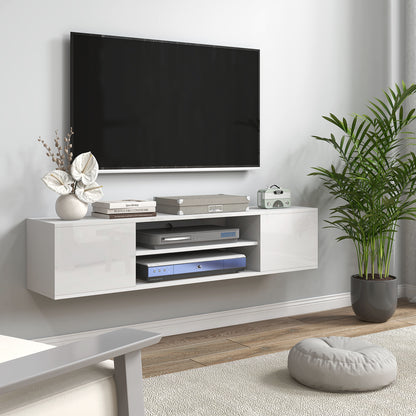 Lumipa 140cm High Gloss White Floating TV Stand With Open Shelves And Doors For Screens Up To 60 Inches