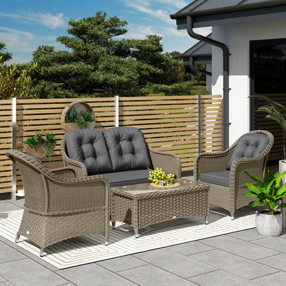 Nirato Grey Rattan 4 Seater Outdoor Sofa Set With Rectangular Glass Coffee Table