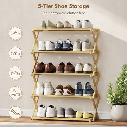 Lafa Mazi Natural Bamboo  5 Tier Folding Shoe Rack