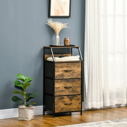 Elsuve Metal And Fabric Rustic Brown 3 Drawer Storage Chest With Display Shelf