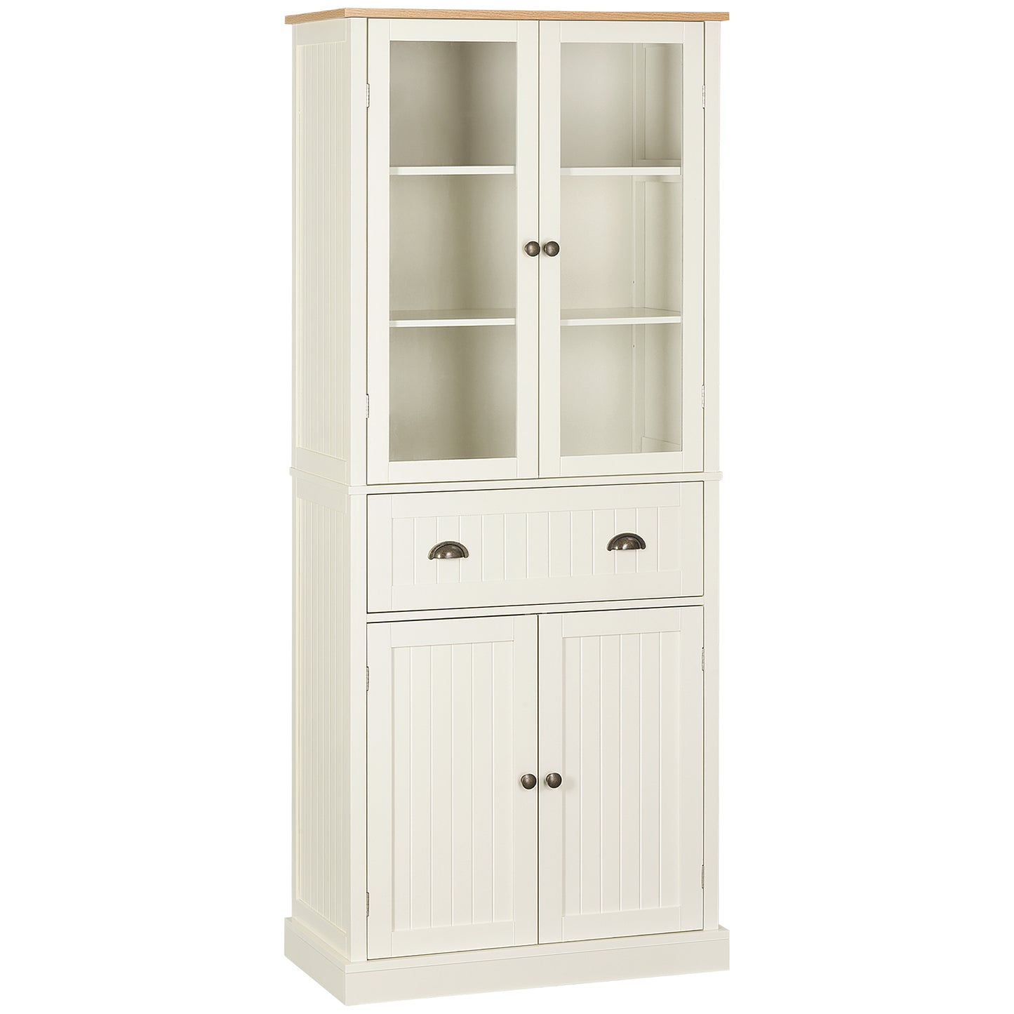 Fidozi Wooden Cream White 5 Tier Freestanding Kitchen Cupboard With Adjustable Shelves And Drawer