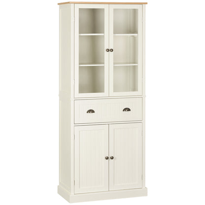 Fidozi Wooden Cream White 5 Tier Freestanding Kitchen Cupboard With Adjustable Shelves And Drawer