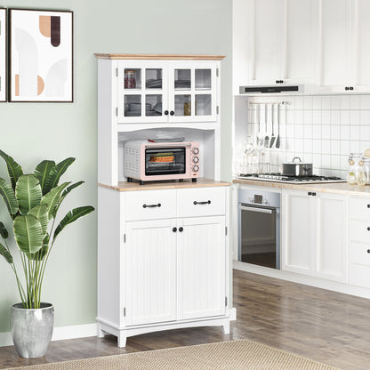 Fidipa Wooden White Kitchen Storage Cupboard With Glass Doors And Microwave Shelf 172 cm