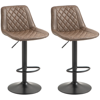 Tadilu Faux Leather Brown Adjustable Retro Bar Stools Set Of 2 With Swivel Seats