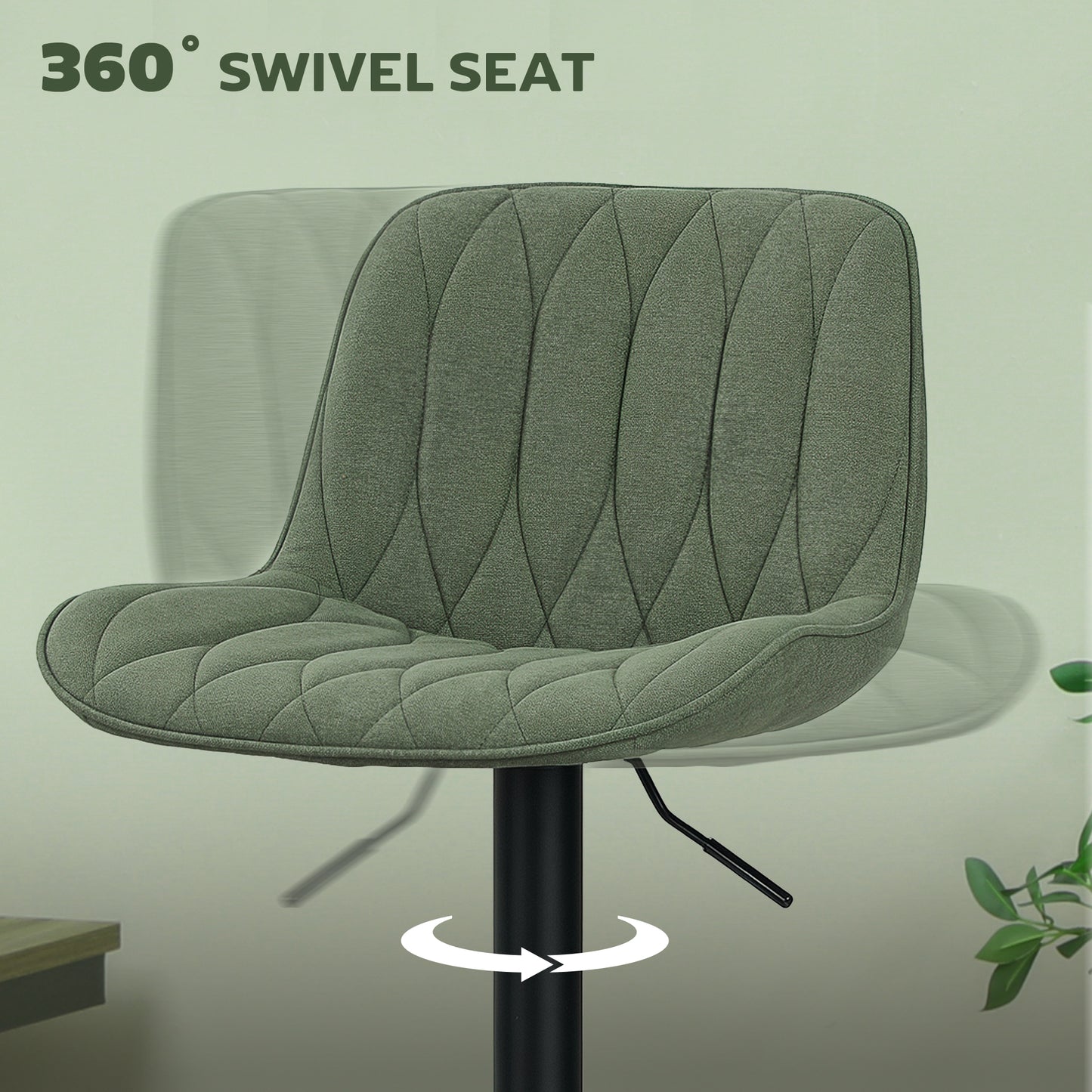 Kali Fabric Green Adjustable Linen Look Bar Stools Set Of 2