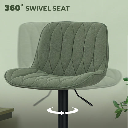 Kali Fabric Green Adjustable Linen Look Bar Stools Set Of 2