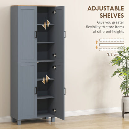 Parare 171cm Wooden Grey Wood Effect 4 Door Freestanding Kitchen Pantry Cabinet