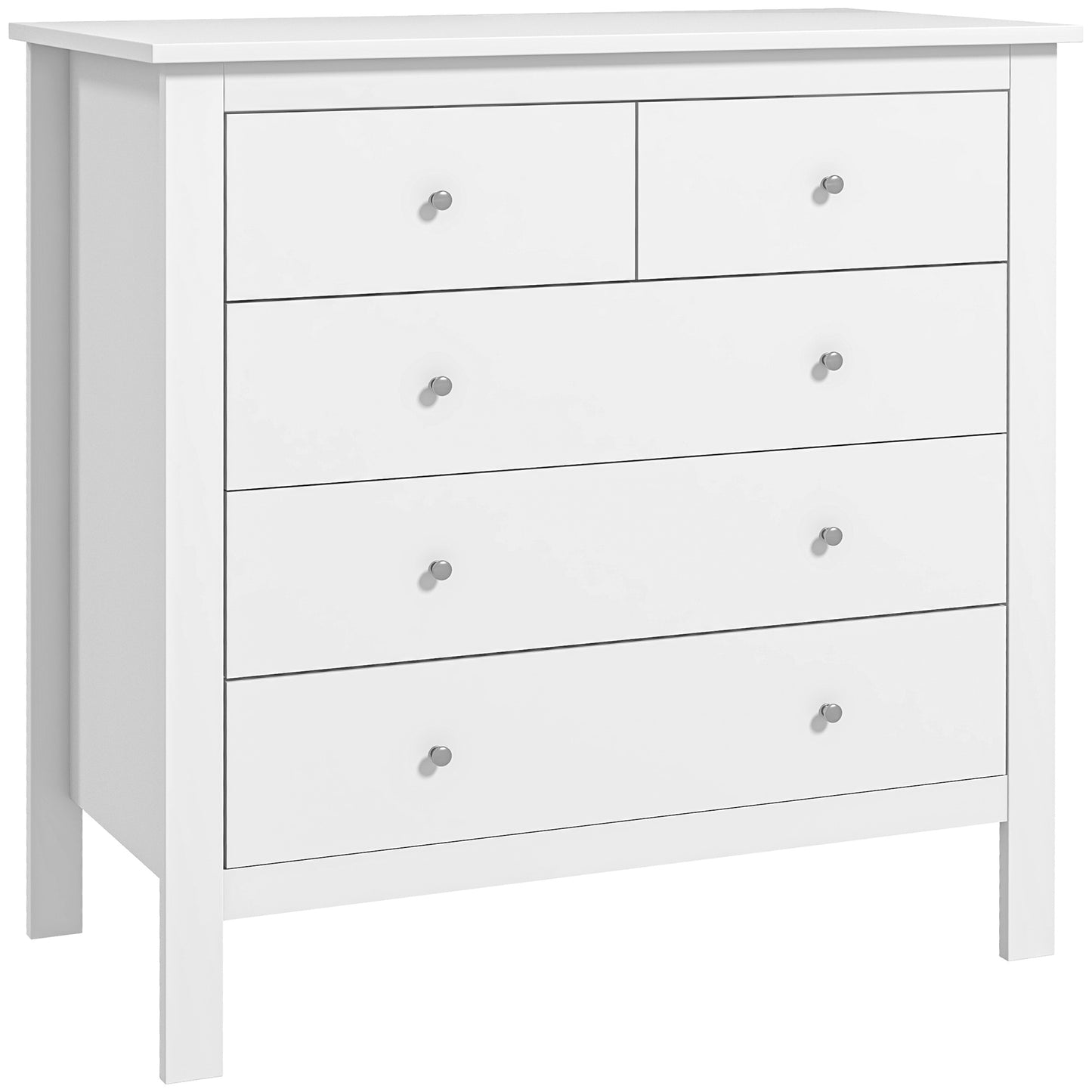 Kesumo Wooden White Wide 5 Drawer Chest For Bedroom Storage