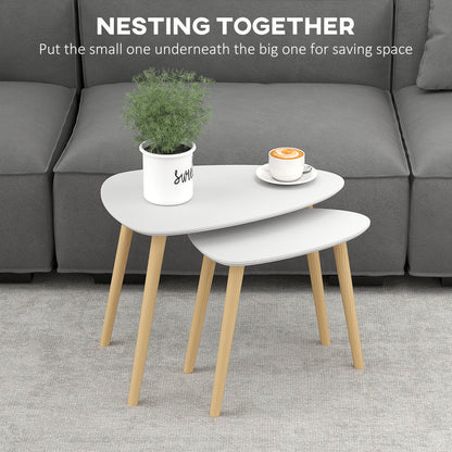 Keline  Set Of 2 Wood Light Grey Nesting Side Tables With Solid Wood Legs