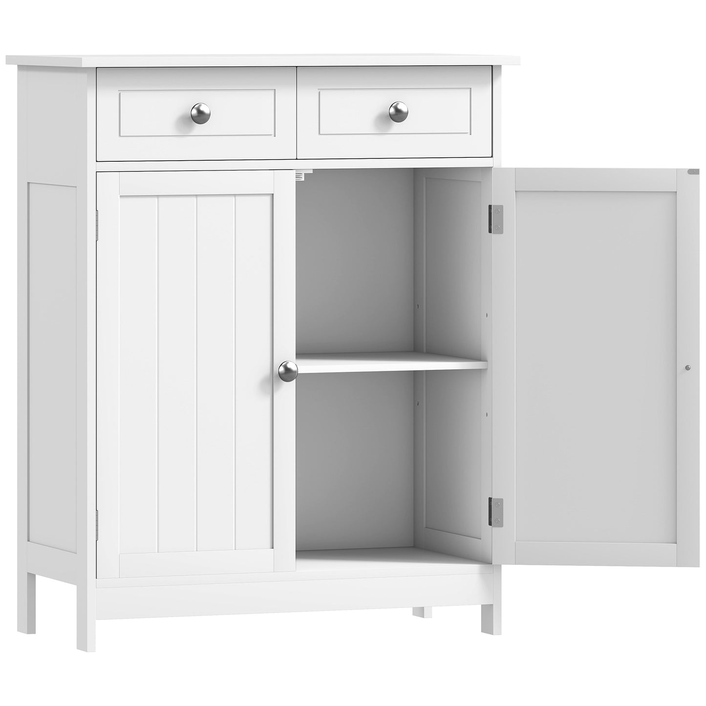 Zilu Freestanding Bathroom Storage Cabinet With 2 Drawers And Cupboard Traditional White Finish 75x60cm