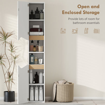 Rasa Slim Tall Bathroom Storage Cabinet With 2 Doors And 2 Shelves White