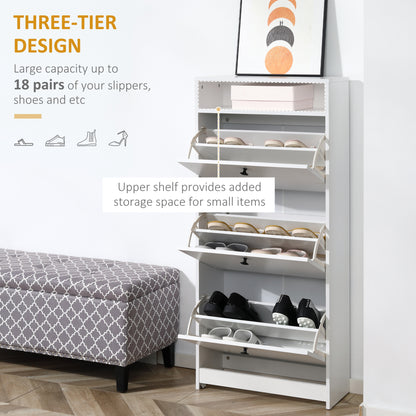 Kero Vemo Wooden White Slim Shoe Cabinet With 3 Flip Doors And Shelf