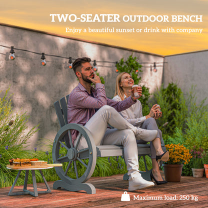 Zittuso Fir Grey Wood Garden Loveseat With Wagon Wheel Style Armrests