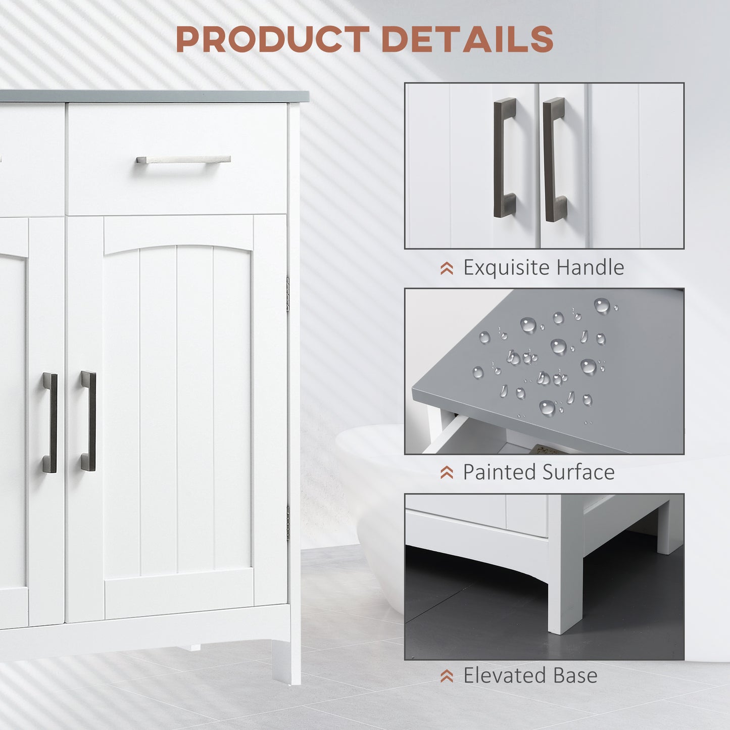 Tova White Bathroom Storage Cabinet With 2 Drawers Double Doors And Adjustable Shelves