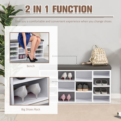 Noro Wooden White Multi Compartment Shoe Rack With Grey Cushion