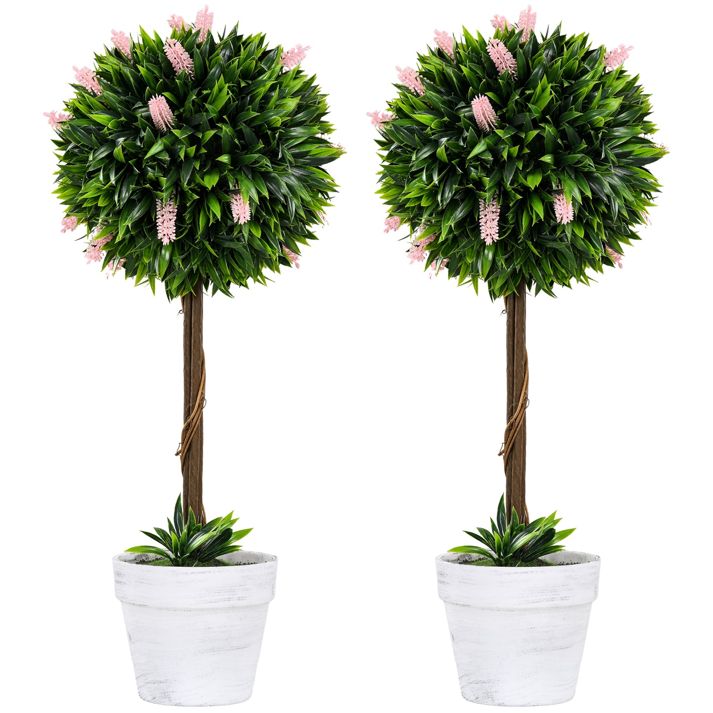 Yodina Set Of 2 Artificial Flower Ball Trees In Pink With Pots For Indoor And Outdoor Styling 60cm