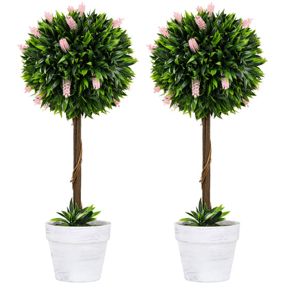 Yodina Set Of 2 Artificial Flower Ball Trees In Pink With Pots For Indoor And Outdoor Styling 60cm