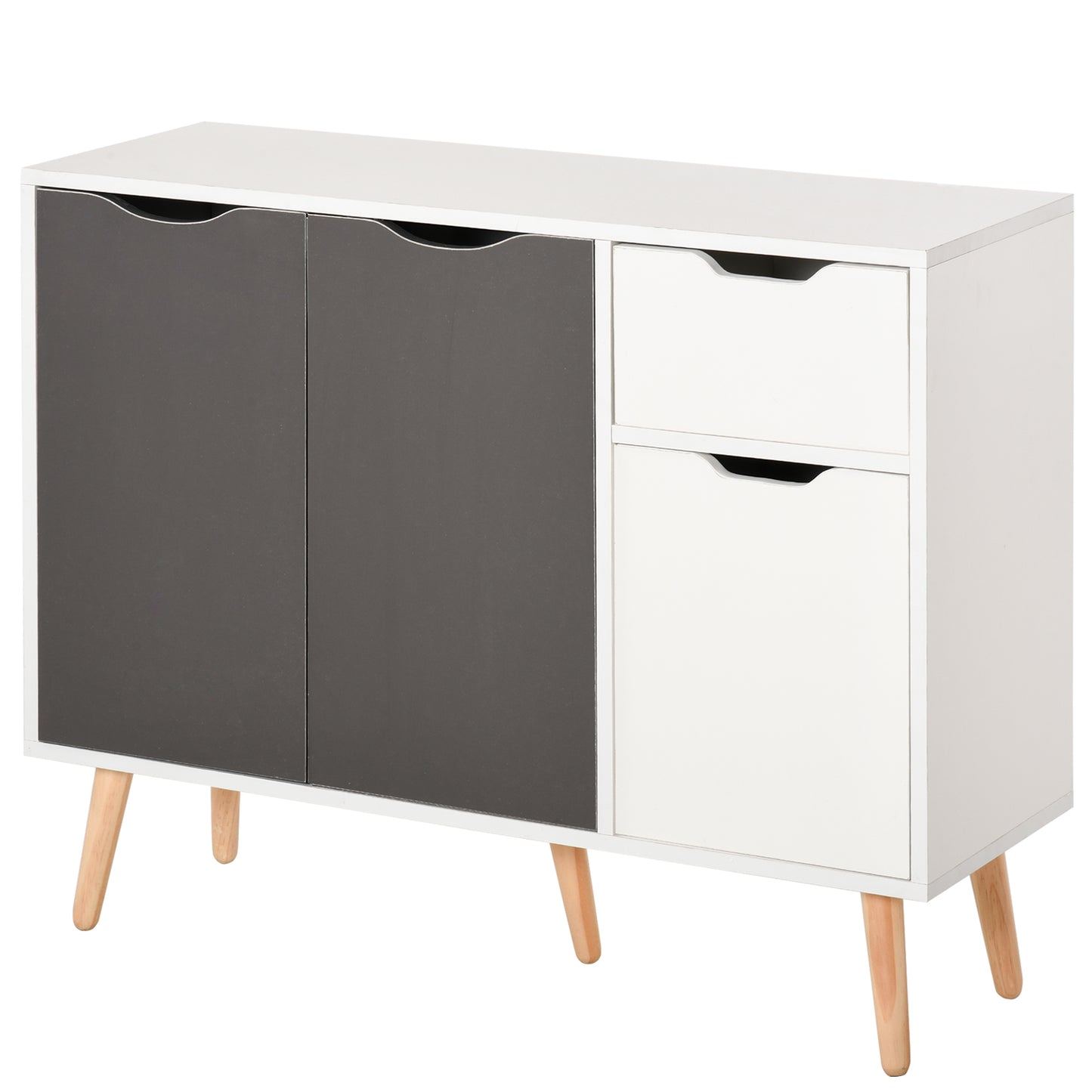 Domavi Wooden Grey Floor Standing Sideboard 2 Drawers 2 Doors