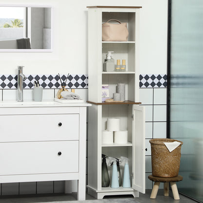 Nesoli Tall Bathroom Storage Cabinet With Door And Adjustable Shelves White 39.5x30x160cm
