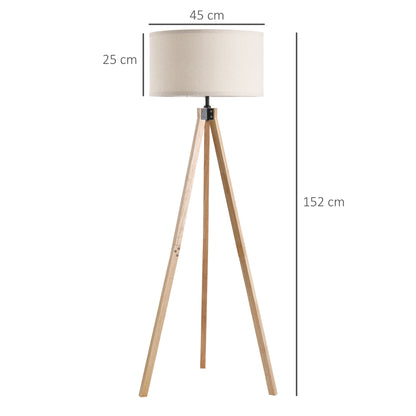 Tare Natural Wood And Fabric Beige Elegant Tripod Floor Lamp