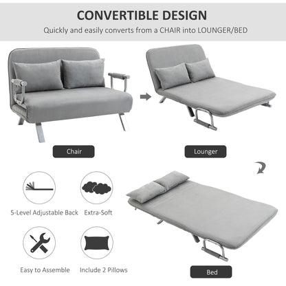Nilara Light Grey 2 Seater Click Clack Sofa Bed Silver Metal Legs