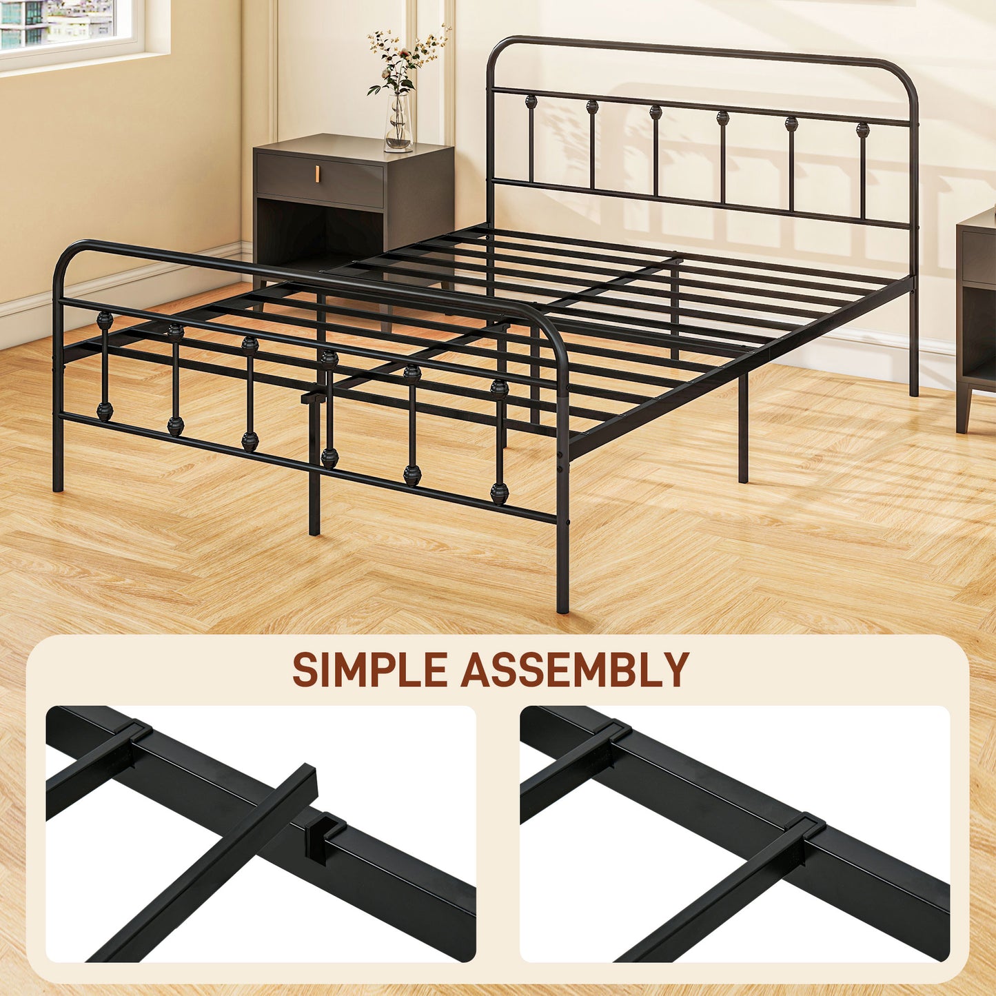 Noelma 4FT6 Minimalist Black Metal Double Metal Bed Frame