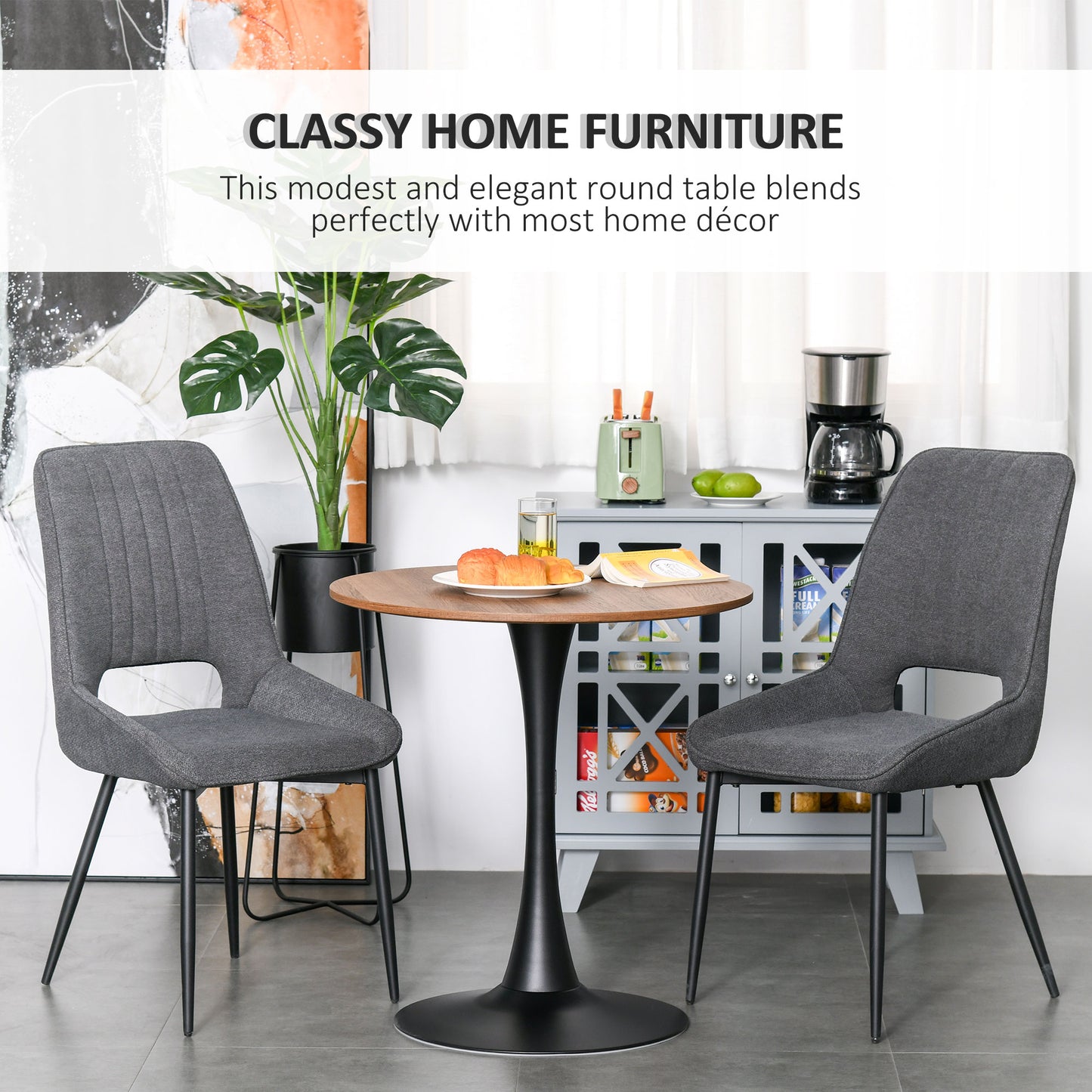 Lihamo Metal Brown Round Dining Table With Slim Base For Kitchen And Dining Spaces