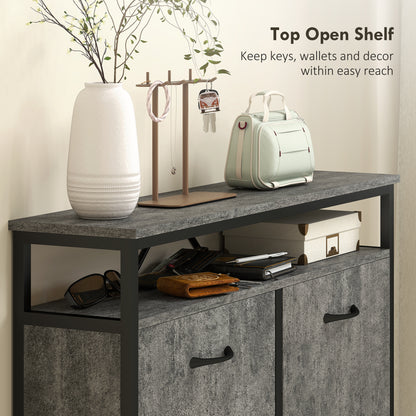 Verala Wooden Cement Effect Grey Shoe Cabinet With 4 Flip Drawers And Shelf