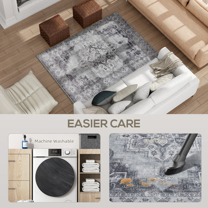 Linimi  170 x 120cm Polyester Grey Vintage Style Non Slip Washable Rug