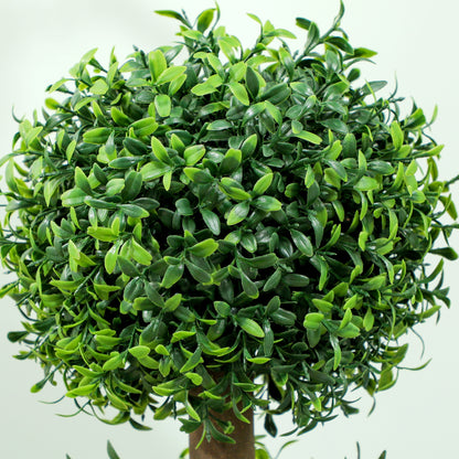 Rafile Set Of 2 Artificial Boxwood Topiary Trees With Triple Ball Design H8 100cm