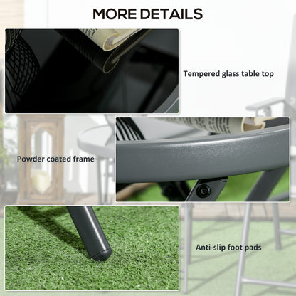 Laparo Metal And Glass Black Folding Outdoor Side Table 45cm With Marble Effect Top