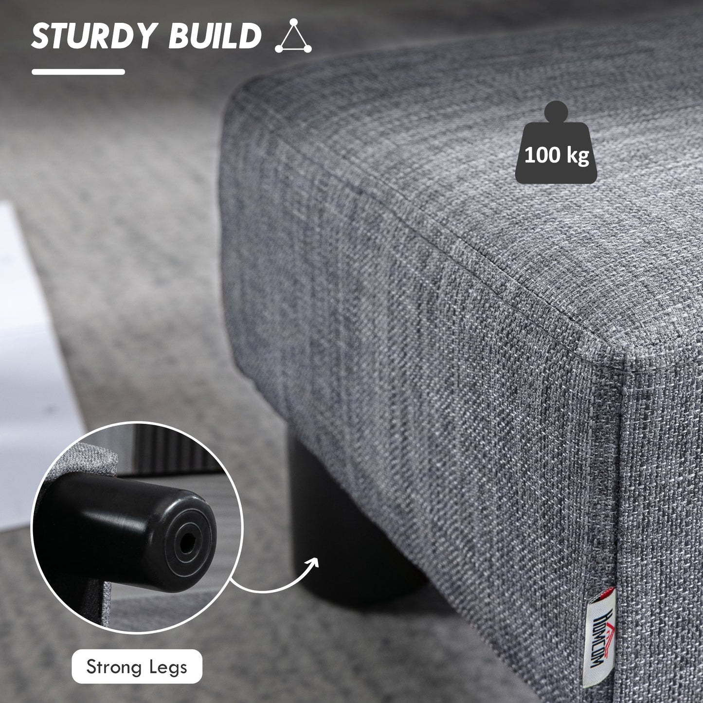 Nekael Linen Grey Cube Footstool With 4 Plastic Feet