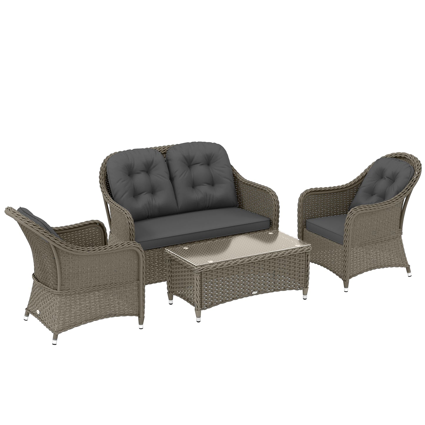Nirato Grey Rattan 4 Seater Outdoor Sofa Set With Rectangular Glass Coffee Table