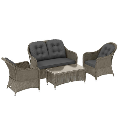 Nirato Grey Rattan 4 Seater Outdoor Sofa Set With Rectangular Glass Coffee Table