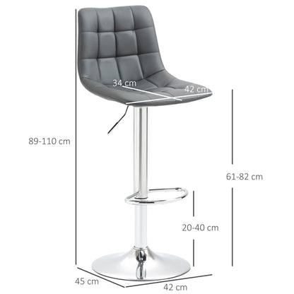 Vivivi Set Of 2 Grey Tufted Faux Leather Swivel Bar Stools With Back Support