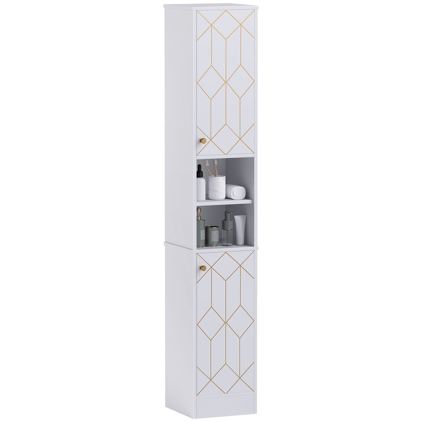 Conosu Mato Freestanding Slim Bathroom Storage Cabinet With Doors And Adjustable Shelves White