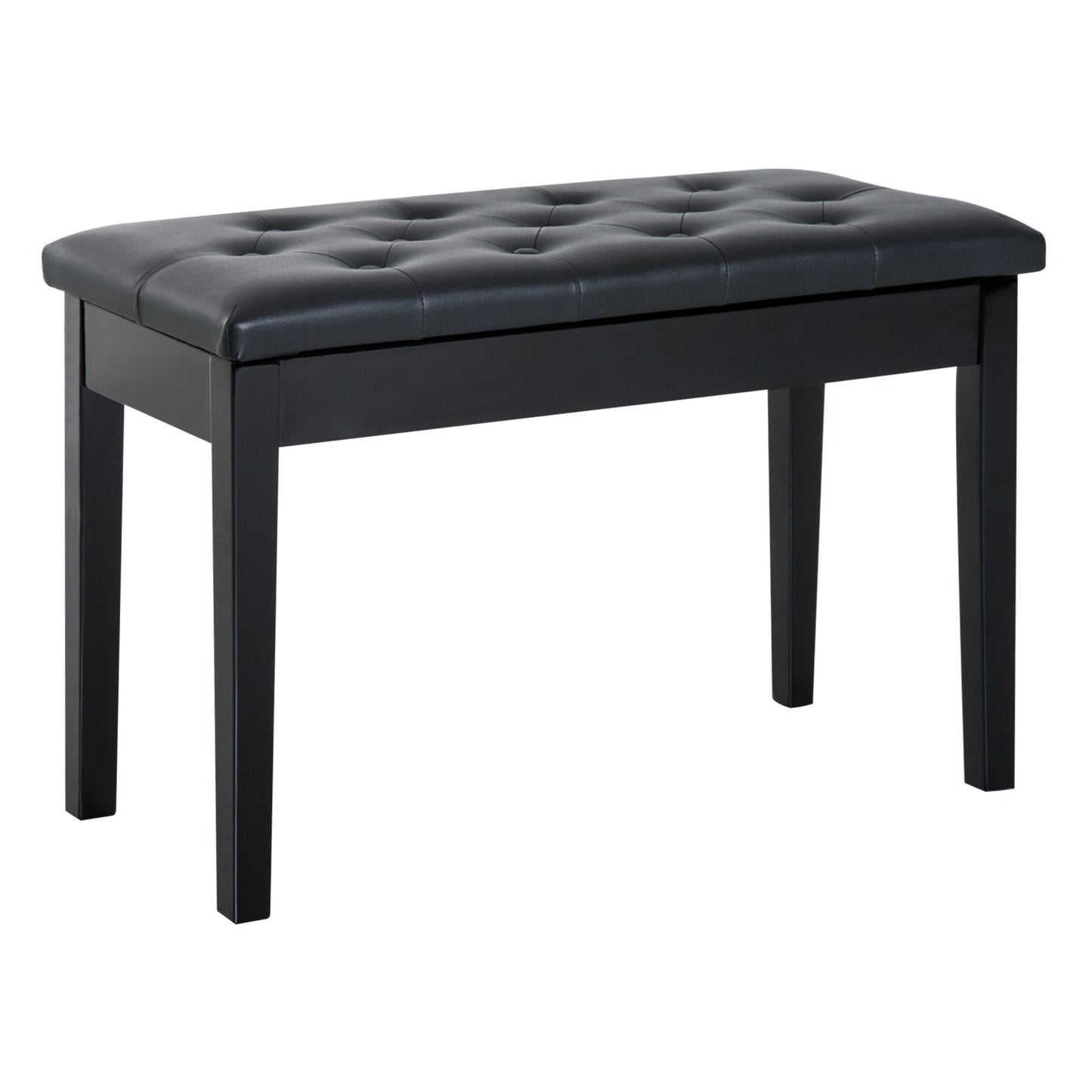 Milara Faux Leather Black Upholstered Piano Bench With Storage Compartment Diamond Tufted Lid