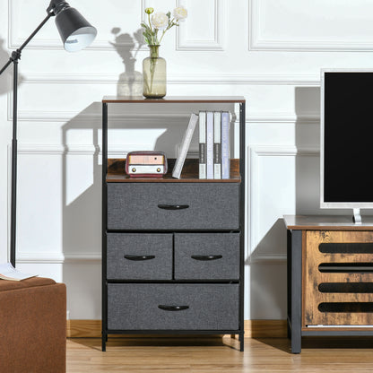 Lolula Wooden Black 4 Drawer Storage Chest With Open Shelf